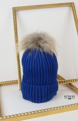 GORRO CANALE POMPON NATURAL AZUL